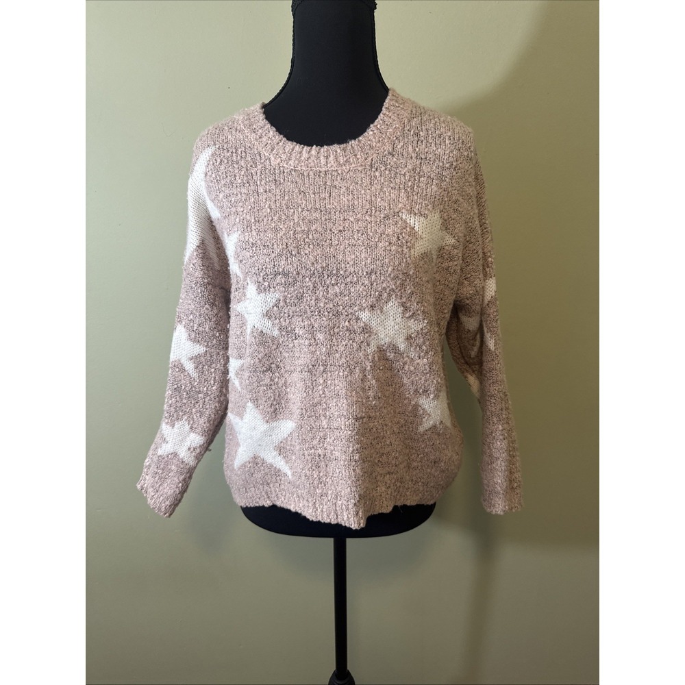 Star‎ Sweater Long Sleeve By Miss Maddison Pink White Stars women's Size Small